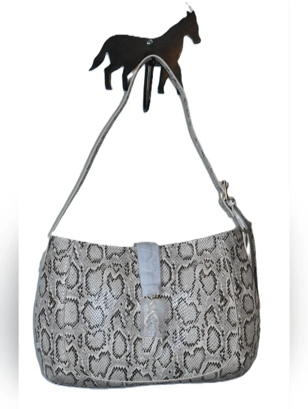 NWT A New Day Faux-Leather Snake-Print Baguette Shoulder Bag GrayBlack Monochrom